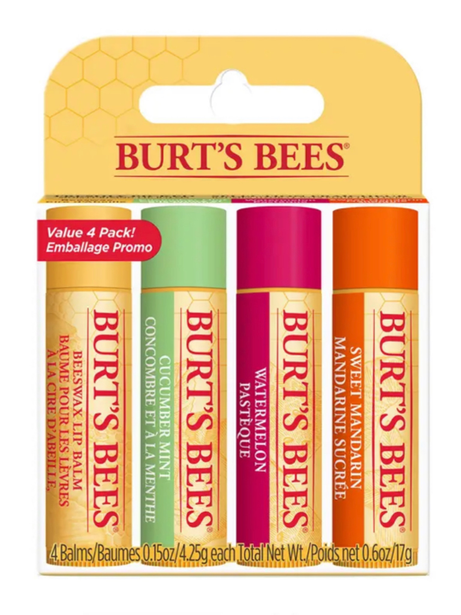 This Burt’s Bees® Freshly Picked Moisturising Lip Balms 4 Pack rejuvenates and beautifies lips naturally with a sweet, fruity flavour.   This set contains: - 4 x Lip Balm 4.25g (Beeswax, Sweet Mandarin, Cucumber& Mint, Watermelon)

#LTKbeauty #LTKkids #LTKGiftGuide