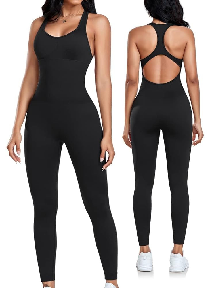 OLCHEE Womens Workout Jumpsuits Seamless Yoga Gym Bodycon Rompers Sexy Racerback Tummy Control Pa... | Amazon (US)