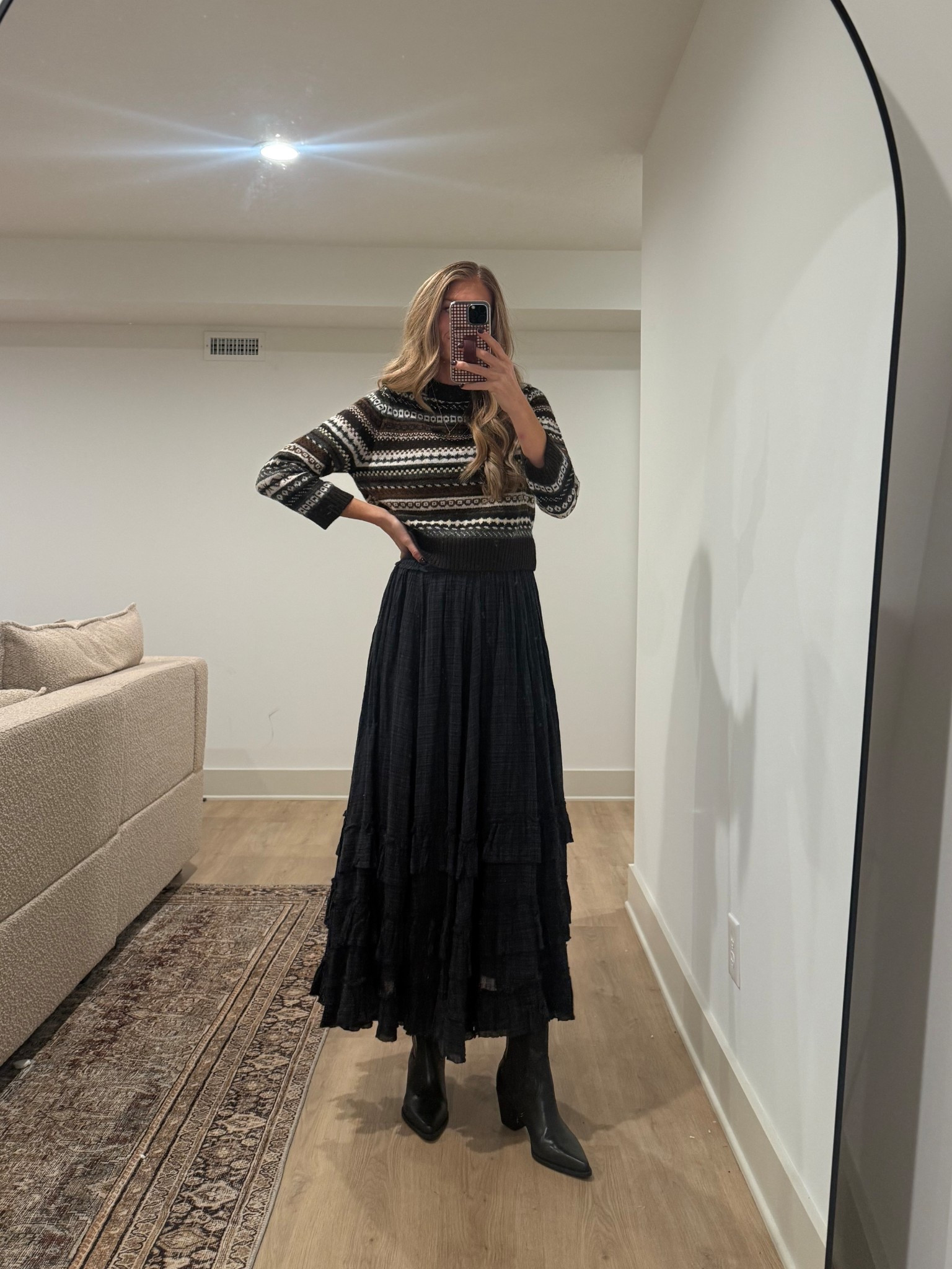 Church outfit today for fall. Size down in skirt! Stretchy waist band. No need to size up if you are pregnant. 
Size medium in sweater. It does run more on the fitted side and it’s a little itchier so keep that in mind! 




Thanksgiving outfit, maxi skirt, Christmas sweater, holiday outfit, free people, Zara 

#LTKTall #LTKHoliday