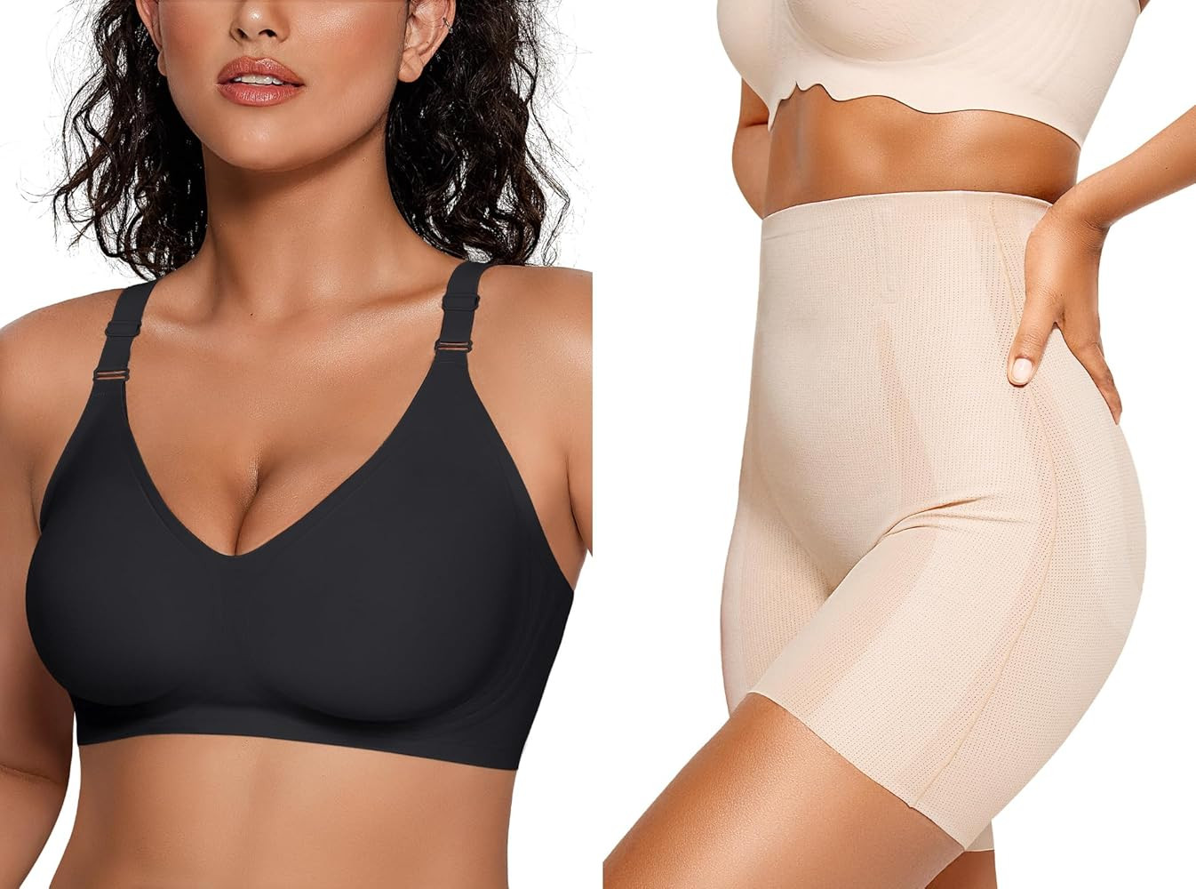 Vertvie Front-Adjustable Bra(Black,L)+Shapewear Shorts(Nude,L) | Amazon (US)