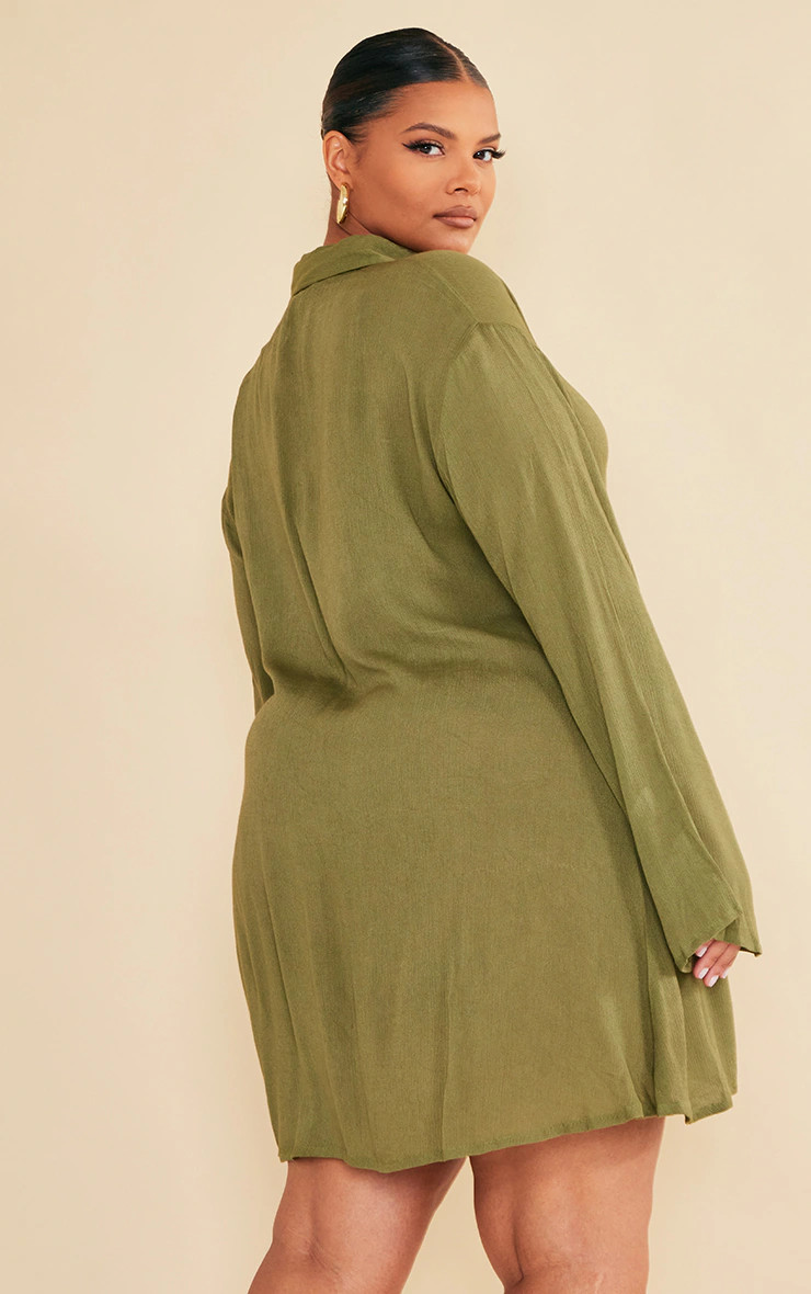 Plus Olive Crinkle Shirt Dress | PrettyLittleThing US