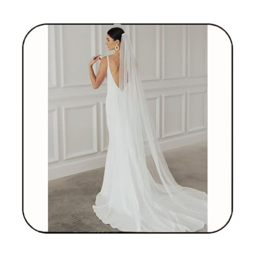 Latious 1 Tier Cathedral Bride Wedding Veil White Long Bridal Veil Tulle Veils with Comb for Brides and Women (White) | Amazon (US)