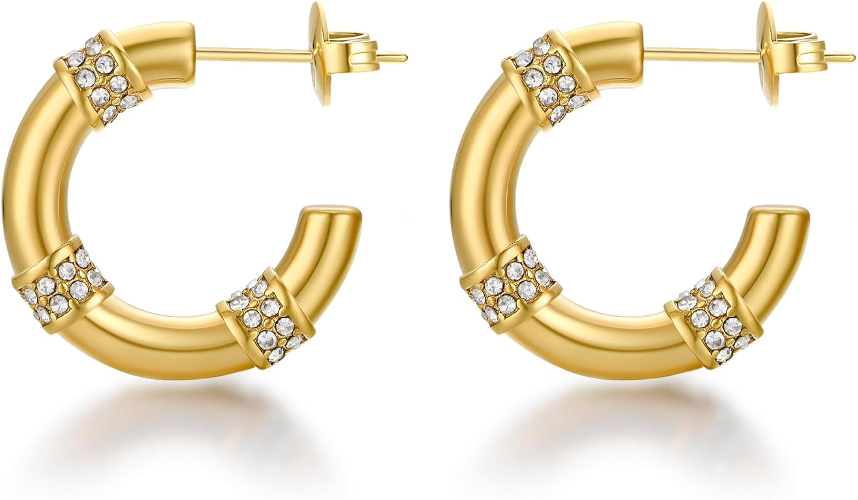 Gold Earrings for Women Girls,14K Gold Plated Hoop Earrings with 925 Sterling Silver Post Cubic Z... | Amazon (US)