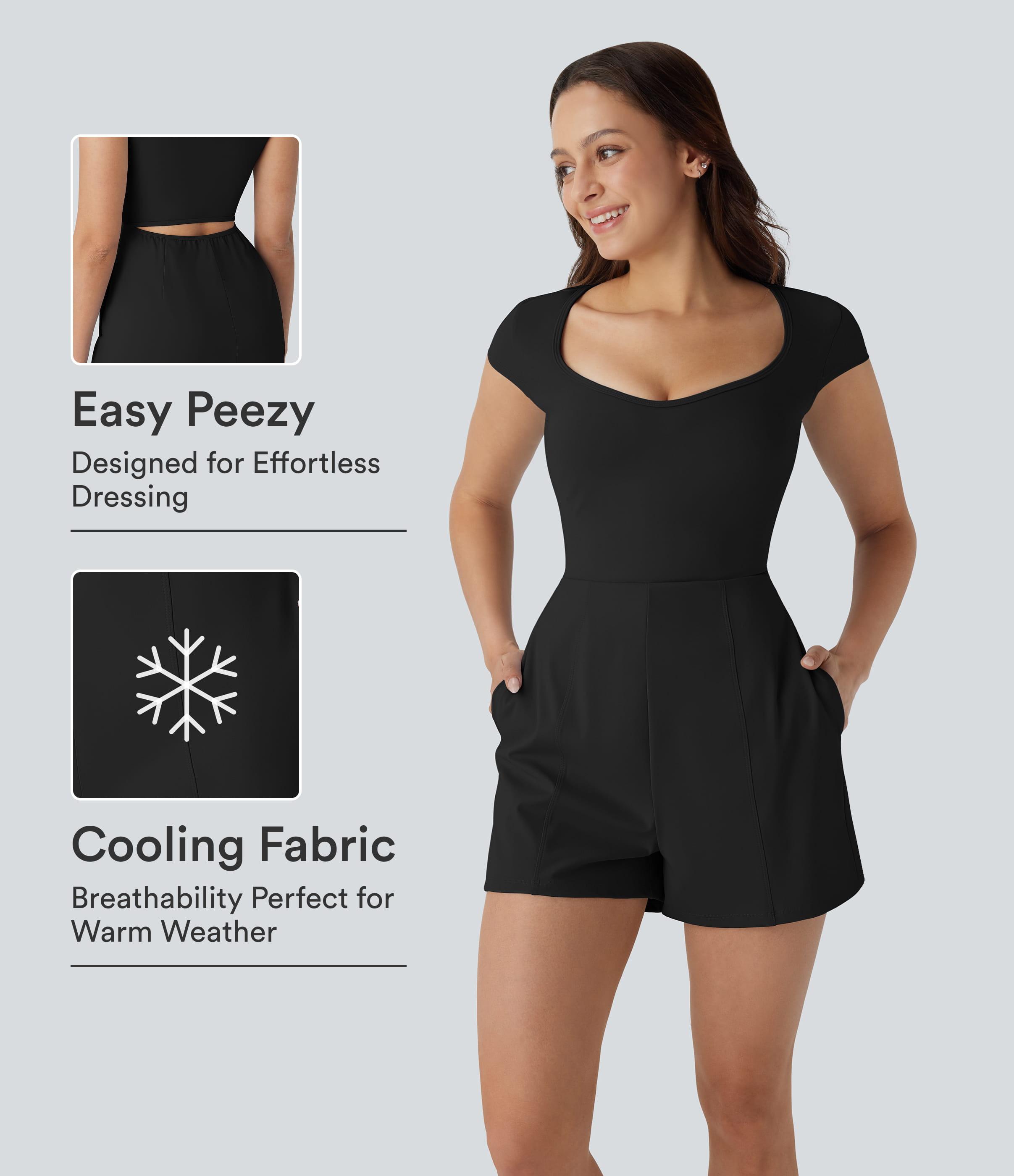 SoftlyZero™ Airy U Neck Cap Sleeve Pocket InstantCool Yoga Romper-Easy Peezy | HALARA