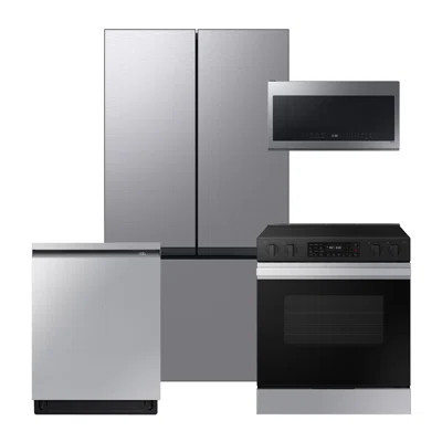 Samsung Bespoke Stainless Steel Kitchen Package with Bespoke 3-Door French Door Refrigerator (30 cu. ft.) with AutoFill Water Pitcher and Electric Ran | Wayfair North America