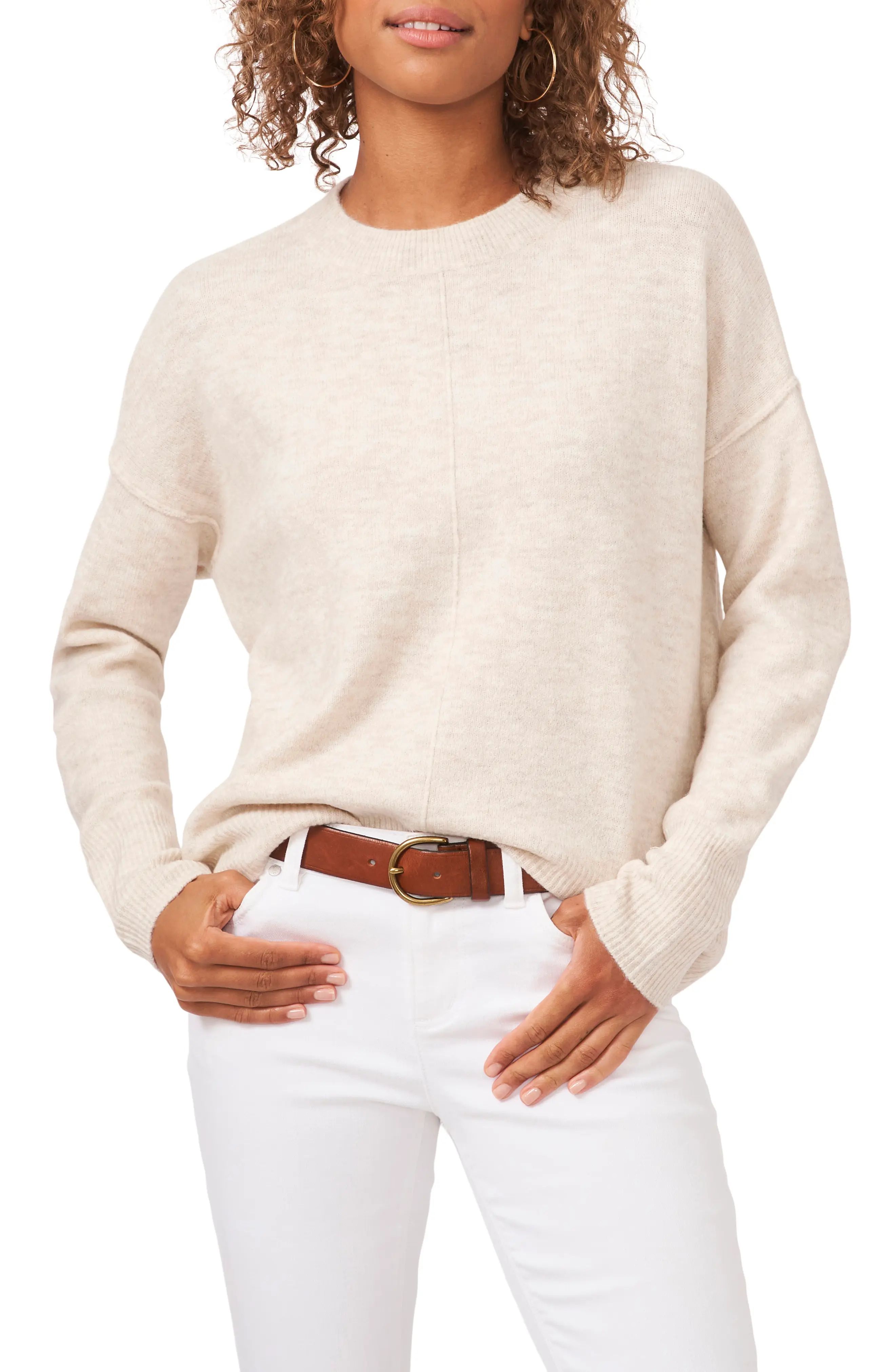 Vince Camuto Center Seam Crewneck Sweater, Size X-Small in Malted Brown at Nordstrom | Nordstrom