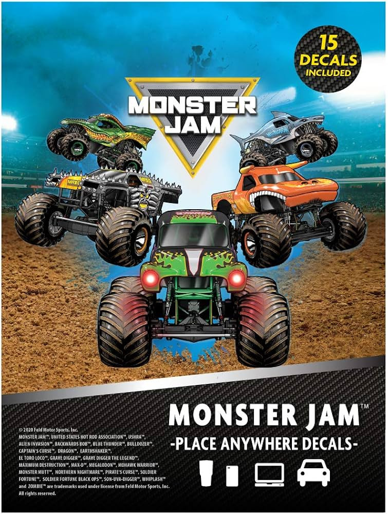 Monster Jam Trucks Decal Pack - Set of 15 Monster Truck Stickers Monster Jam Decals includes Grav... | Amazon (US)
