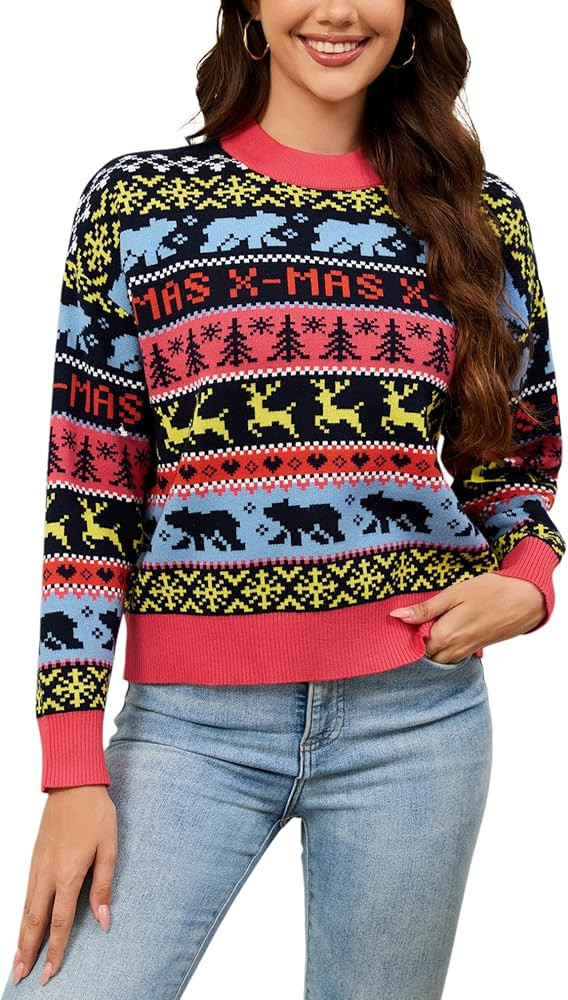 LUBOT Christmas Sweaters Cardigans for Women Ugly Soft Fuzzy Knit Long Sleeve Pullover for Christ... | Amazon (US)