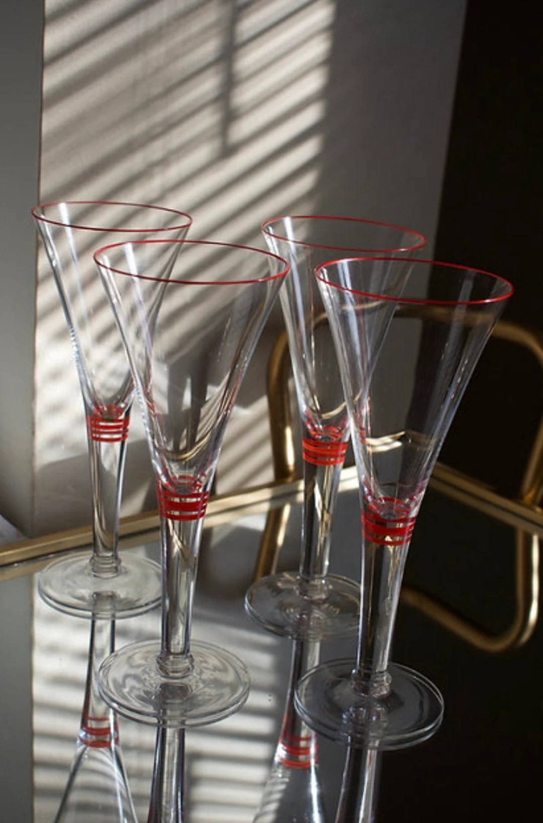 MCM Red Trimmed Vintage Champagne Flutes - Etsy | Etsy (US)