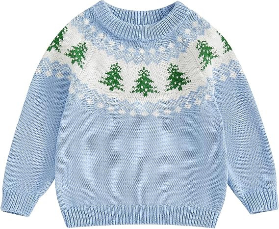 Toddler Baby Boy Girl Christmas Outfit Tree Print Oversized Long Sleeve Crewneck Knit Sweater Win... | Amazon (US)