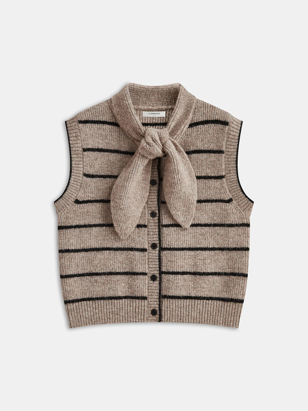 Striped Knit Vest with Tie Neck Detail | Commense