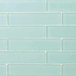 Ocean Aqua Beached 2 in. x 8 in. x 8 mm Frosted Glass Subway Tile (36 pieces 4 sq.ft./Box) | The Home Depot