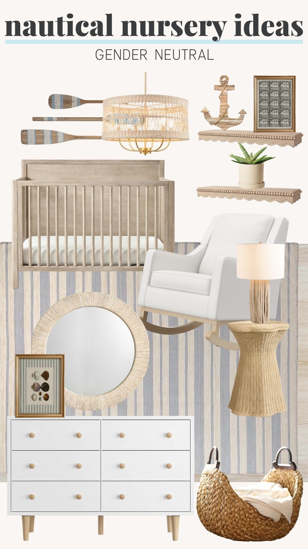 Nautical nursery ideas that are gender neutral! 



Nautical nursery, girls, boys, rug, rocking chair, side table, shelves, wall art, ceiling lighting, mirror 

#LTKStyleTip #LTKHome #LTKBaby