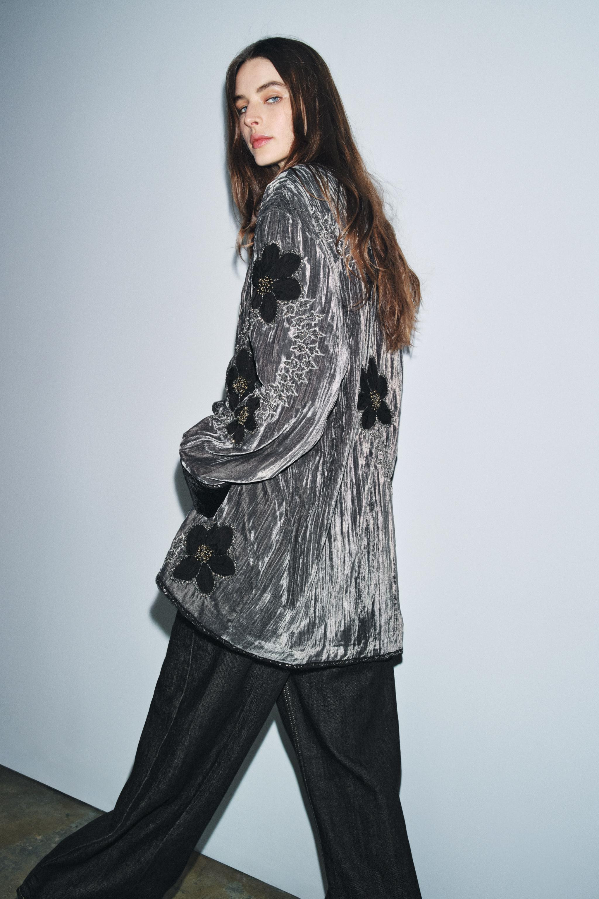 ZW COLLECTION LIMITED EDITION EMBROIDERED VELVET KIMONO | Zara UK