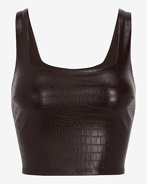 Body Contour Croc Faux Leather Square Neck Cropped Tank | Express