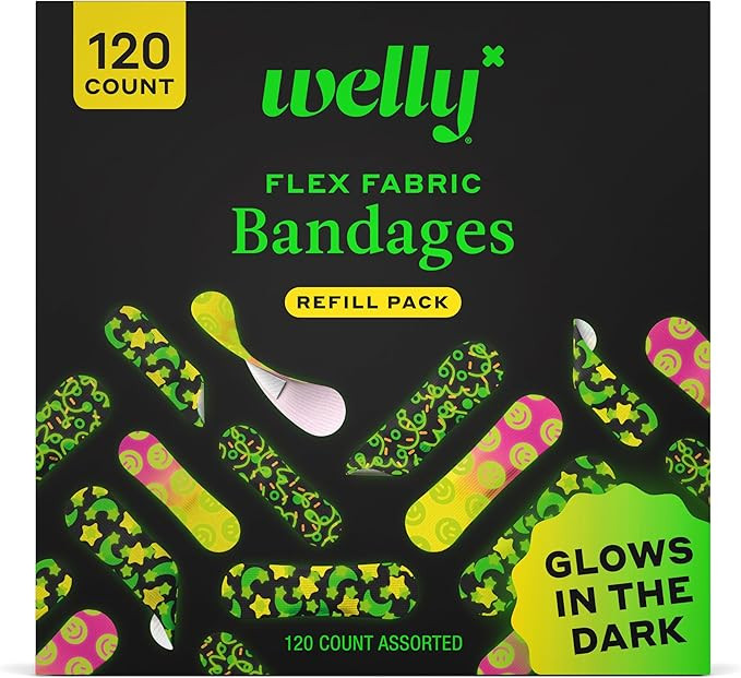 Welly Bandage Glow-in-The-Dark Refill Pack | Adhesive Flexible Fabric Bandages | Assorted Shapes ... | Amazon (US)