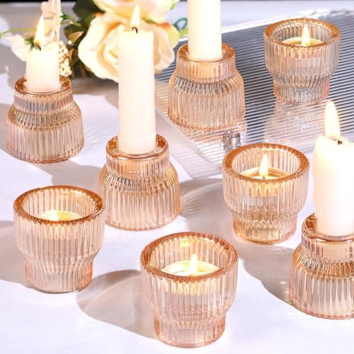 HAVITI 12pcs Gold Glass Candlestick Holders, Taper Candle Holders Tea Light Candle Holder for Wed... | Amazon (US)
