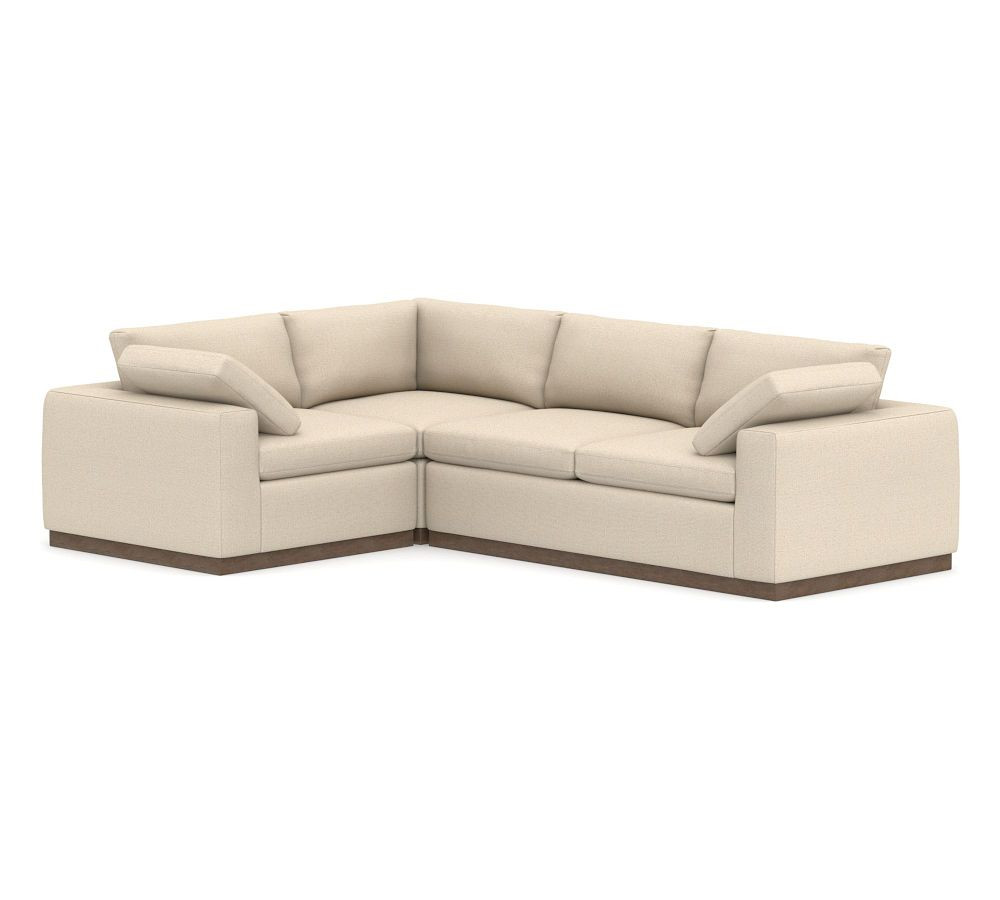 Dream Square Wide Arm Upholstered 3-Piece Sectional with Wood Base | Pottery Barn (US)