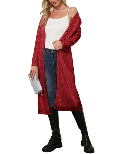 KANCY KOLE Women's Long Sequin Jacket, Ladie Long Sleeve Sparkly Dressy Cardigan, Glitter Formal Outfits Wedding Party Red | Amazon (US)