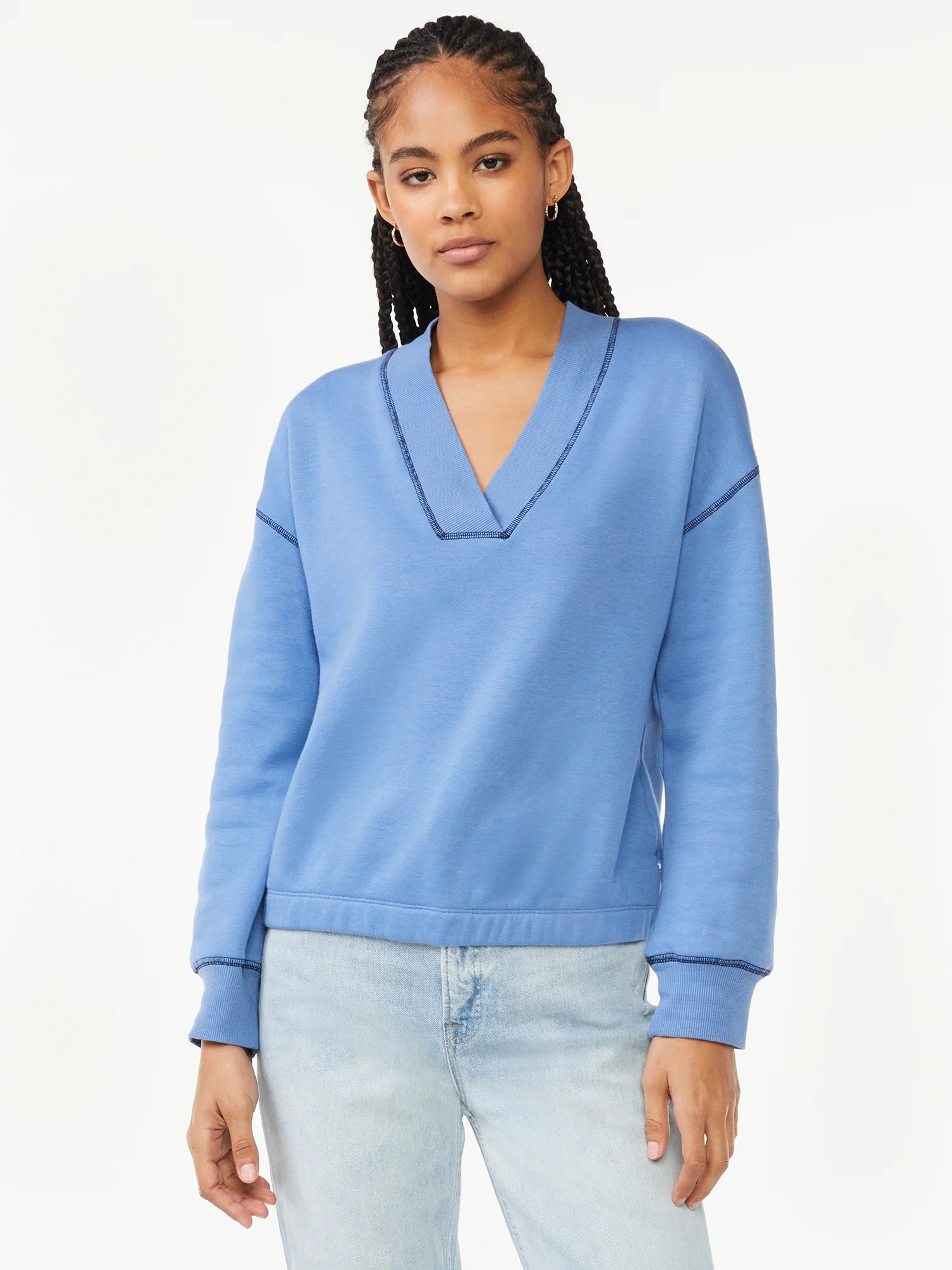 Free Assembly Women's V-Neck Sweatshirt with Long Sleeves | Walmart (US)