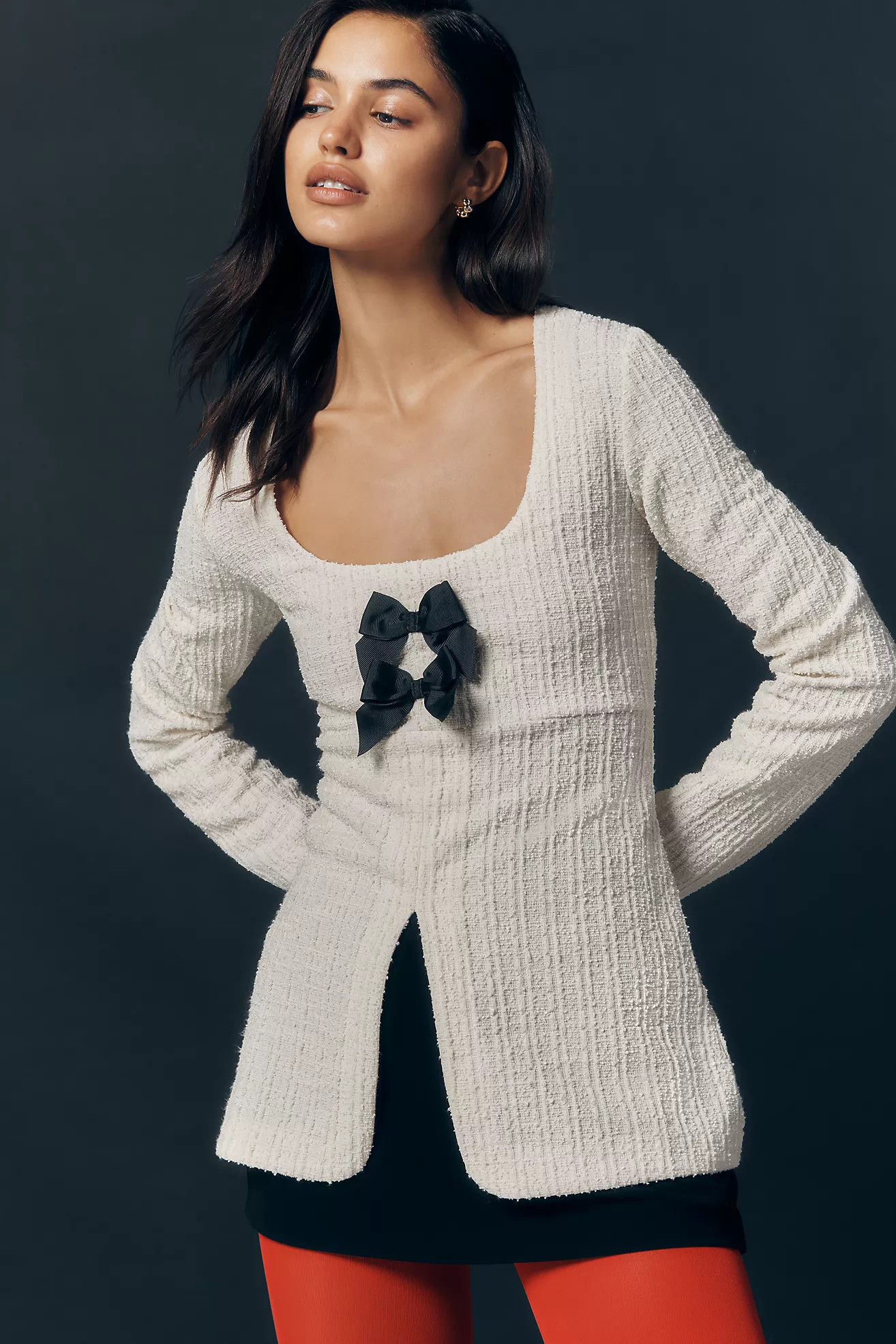 Maeve Double-Bow Scooped Split-Front Top | Anthropologie (US)