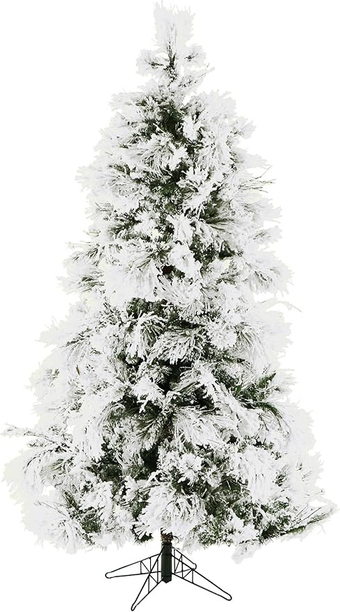 Fraser Hill Farm Snowy Pine Flocked Christmas Tree - 12ft Unlit Artificial Tree, Festive Indoor H... | Amazon (US)