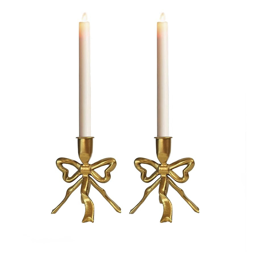 Gold Bow Taper Candle Holder Modern Candlestick Holders Metal Candle Holders Set of 2 Table Mante... | Amazon (US)