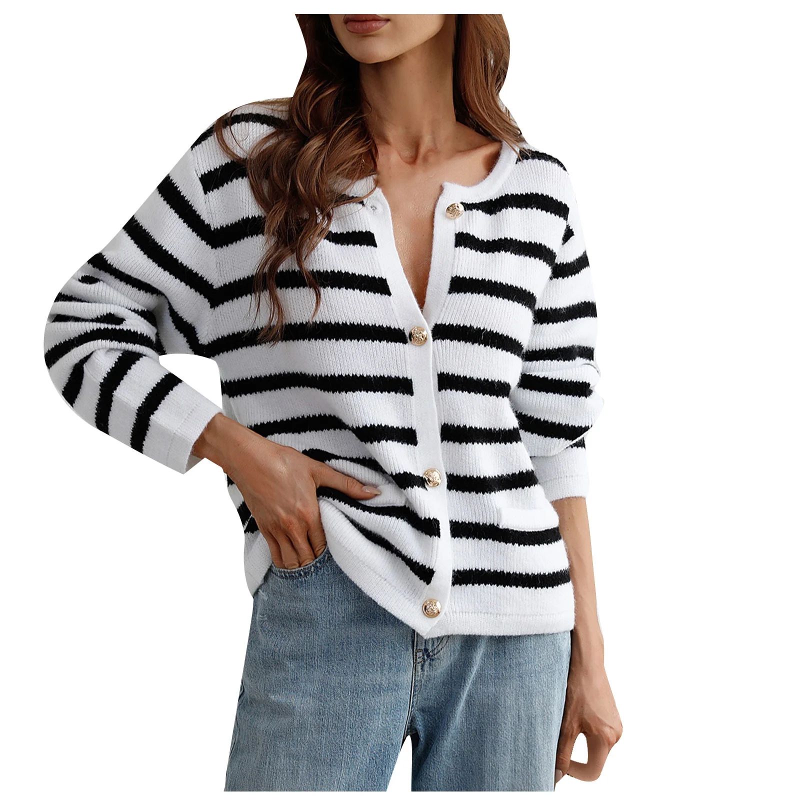 Odeerbi Striped Knit Cardigan Sweaters For Women Loose Winter Sweater 2024 Fashion Border Single ... | Walmart (US)