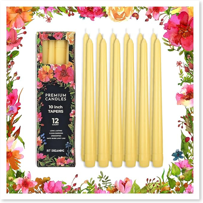 Butter Yellow Taper Candles 10 Inch, 12 Pack - Unscented Dripless Dinner Candles, 7 Hour Burn Tim... | Amazon (US)