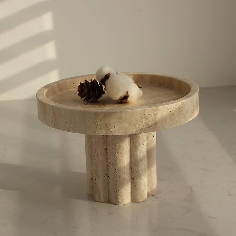 Natural Travertine Tray with Leg, Round 7.1" Vanity Decorative Tray for Countertop Organizer, Cat... | Amazon (US)
