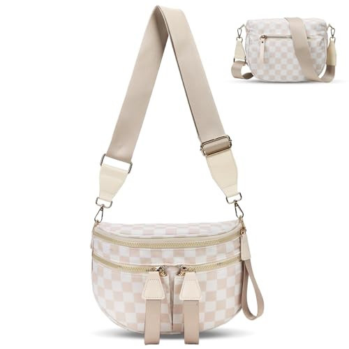 YFGBCX Bum Bag for Women Checkered Crossbody Bag Large Nylon Sling Bags Bum Purse | Amazon (US)