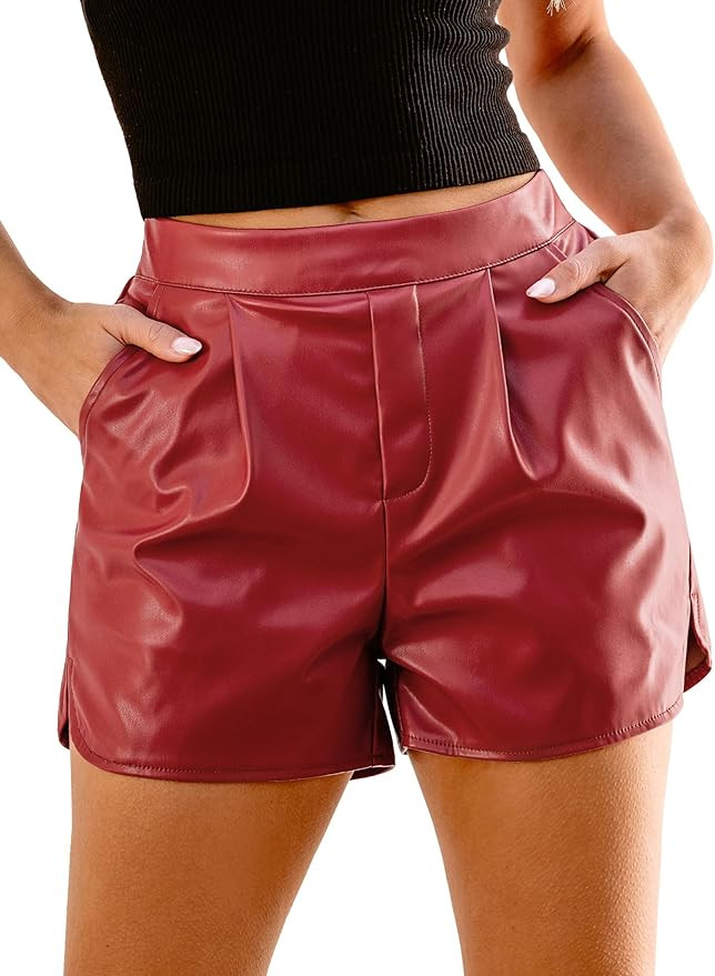 luvamia Faux Leather Shorts for Women High Wasited Pull On Pleated Side Slit Pleather Shorts with... | Amazon (US)