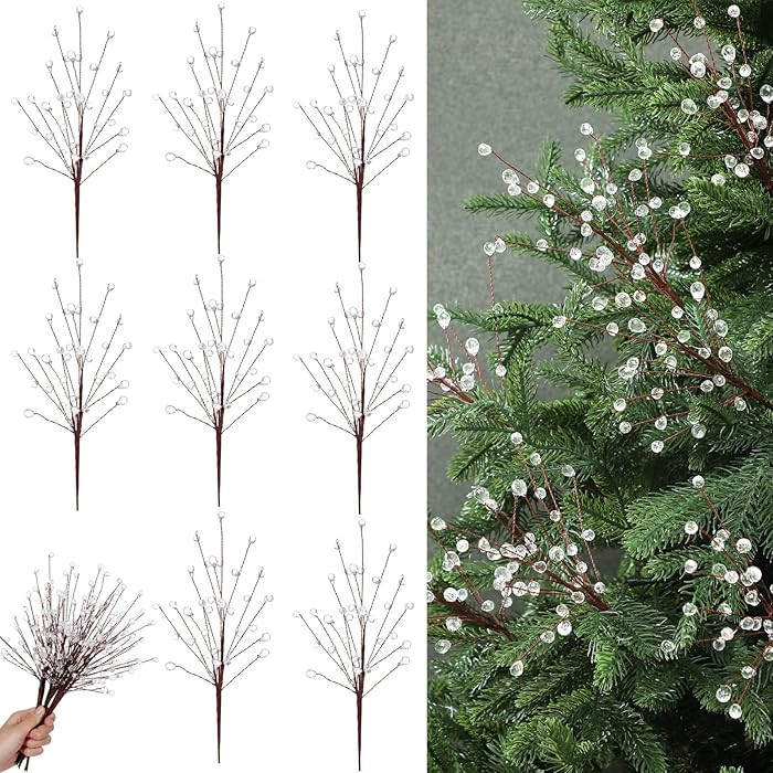 Chengu 8 Pcs Acrylic Crystal Christmas Tree Picks, 11.8 Inch Tall Sparkly Flower Stem Branches wi... | Amazon (US)