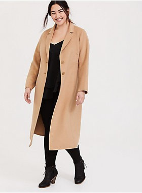 Taupe Woolen Button Front Duster Coat | Torrid