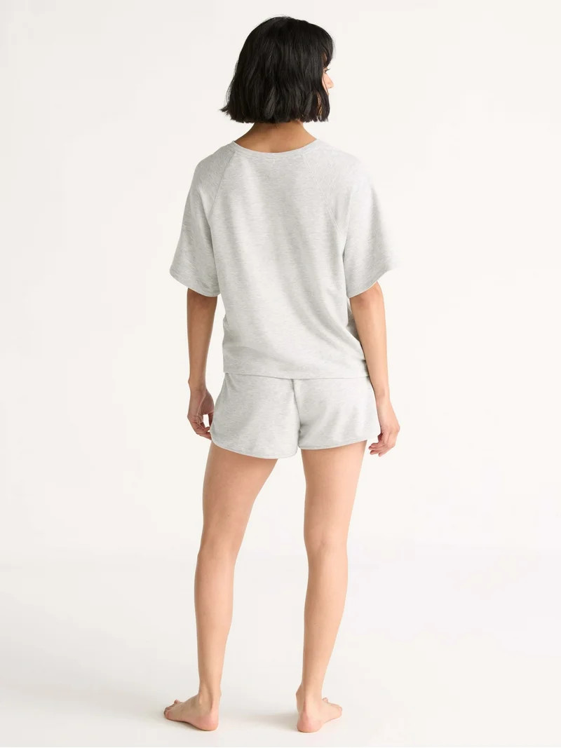 Joyspun Women's French Terry Short Sleeve Top and Shorts Pajama Set, 2-Piece, Sizes XS-3X | Walmart (US)