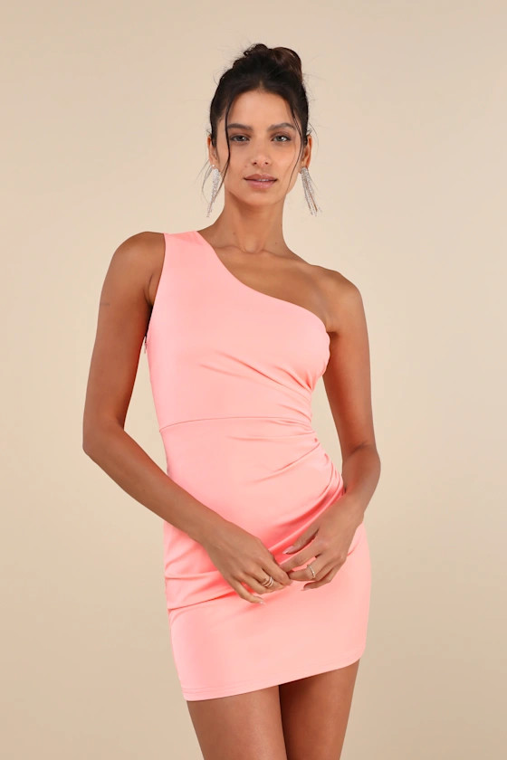 Extraordinary Poise Coral Pink One-Shoulder Mini Dress | Lulus