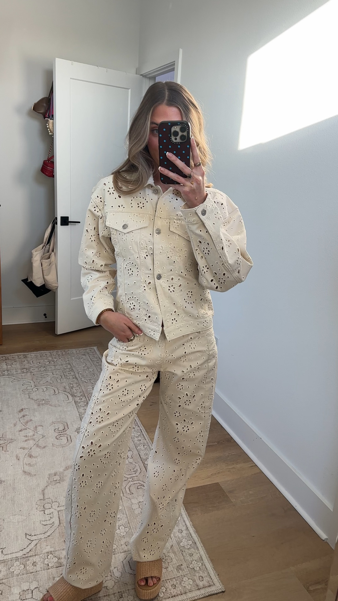 @stevemadden-us size 24 pants and size XS top. Designed for both style and comfort, the RORI JEAN SEA MIST features a classic straight-leg cut that offers a timeless silhouette. Crafted from durable denim, these jeans provide long-lasting wear while maintaining a sleek appearance. Their versatile design pairs effortlessly with various outfits, making them ideal for both casual and refined looks. The precise fit ensures ease of movement without compromising structure, delivering a professional and polished finish. The HENRIETTA JACKET SEA MIST combines timeless denim craftsmanship with contemporary design details. This long-sleeved button-up style features a refined eyelet design throughout, adding visual interest and texture to the classic silhouette. The jacket delivers a soft, versatile tone that pairs effortlessly with your everyday wardrobe. Constructed from quality denim, this jacket offers durability and structure while maintaining a comfortable fit. Perfect for layering across seasons, the Henrietta transitions seamlessly from casual to polished looks, making it an essential piece for any style-conscious wardrobe.

#LTKSeasonal #LTKgrwm #LTKootd