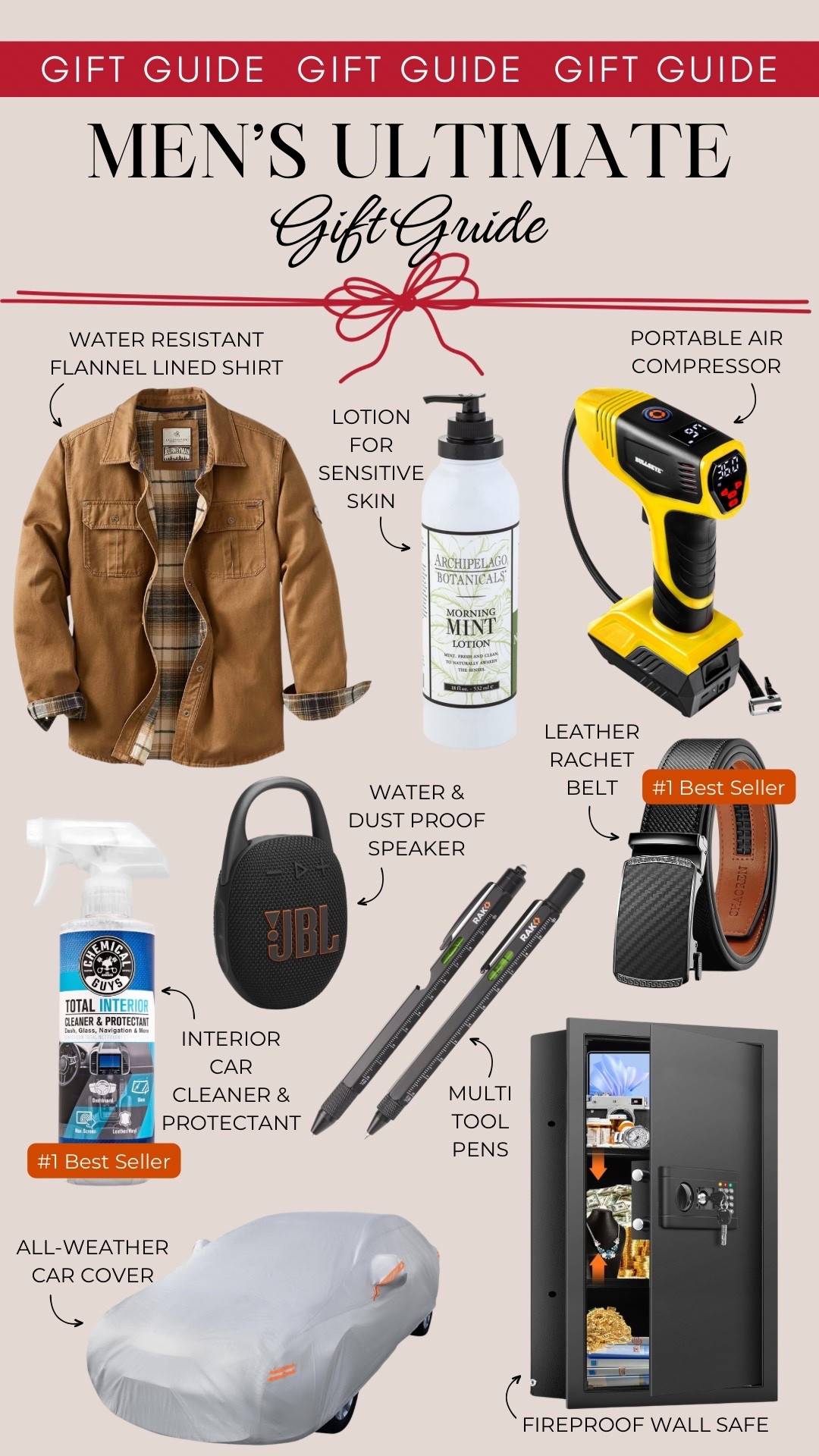 This ultimate men’s gift guide includes a water resistant flannel lined shirt, lotion for sensitive skin, portable air compressor, interior car cleaner and protectant, water and dust proof speaker, leather ratchet belt, multi tool pens, an all weather car cover, and a fireproof wall safe.

Gifts for him, gifts for husband, gifts for dad, gifts under 100, gifts under 50

#LTKGiftGuide #LTKHoliday #LTKMens