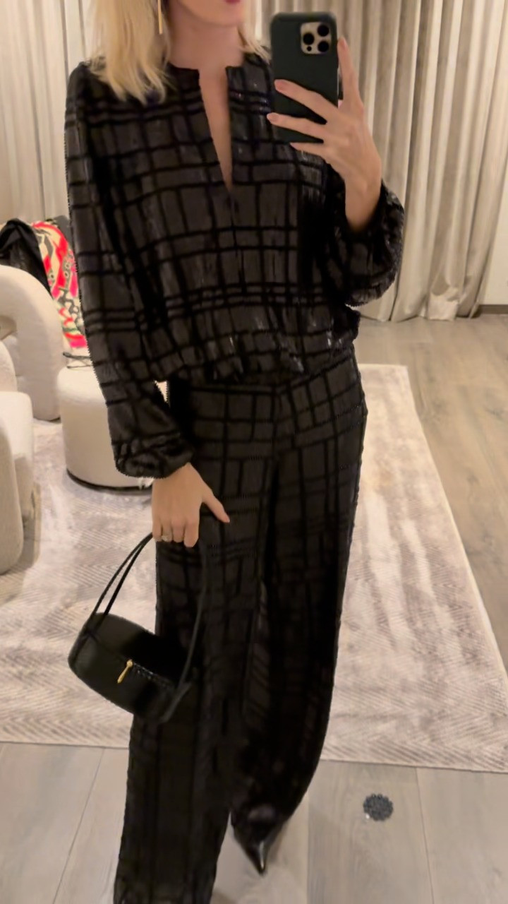 Love this sequin set for a gala tonight ✨🖤 My bag is not yet on the website, but when it is I will be sure to link it! 

 #LTKWatchNow #LTKParties #LTKStyleTip