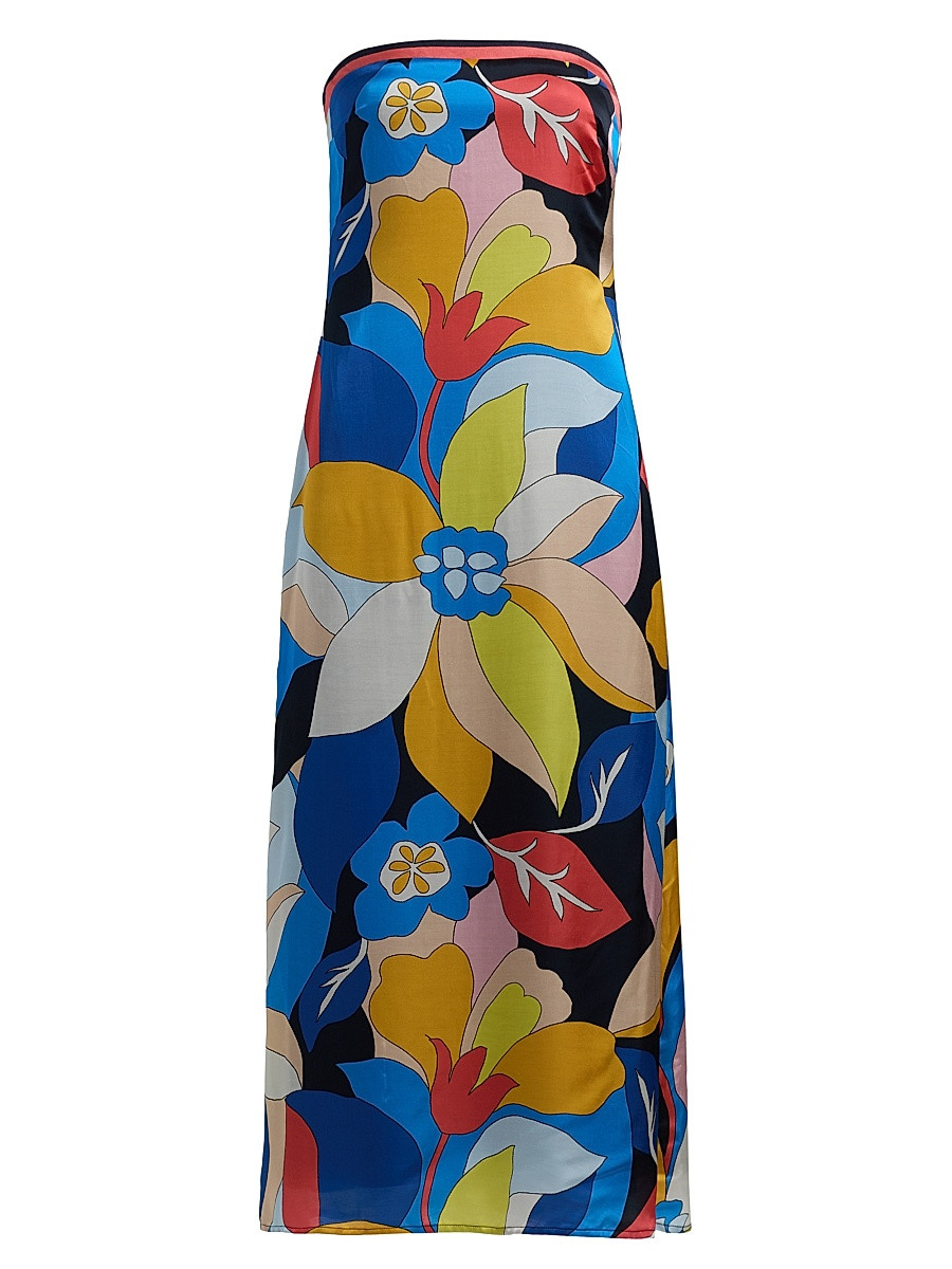 Women's Isley Floral Satin Strapless Midi-Dress - Navy Hibiscus - Size 0 | Saks Fifth Avenue