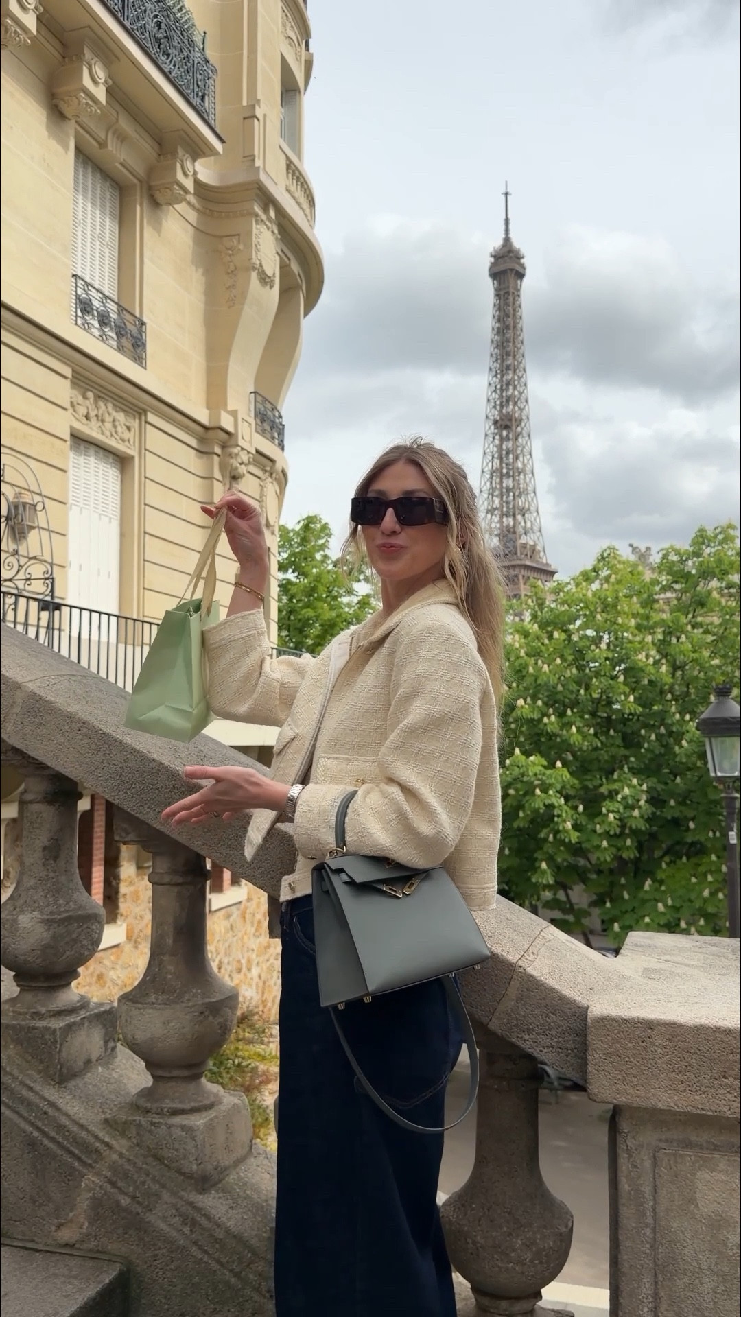 is this the best picture spot in paris? also, styling my chameleon green vert amande kelly has been so much fun 😍✨🍀

#LTKspring #LTKstyletip #LTKbag