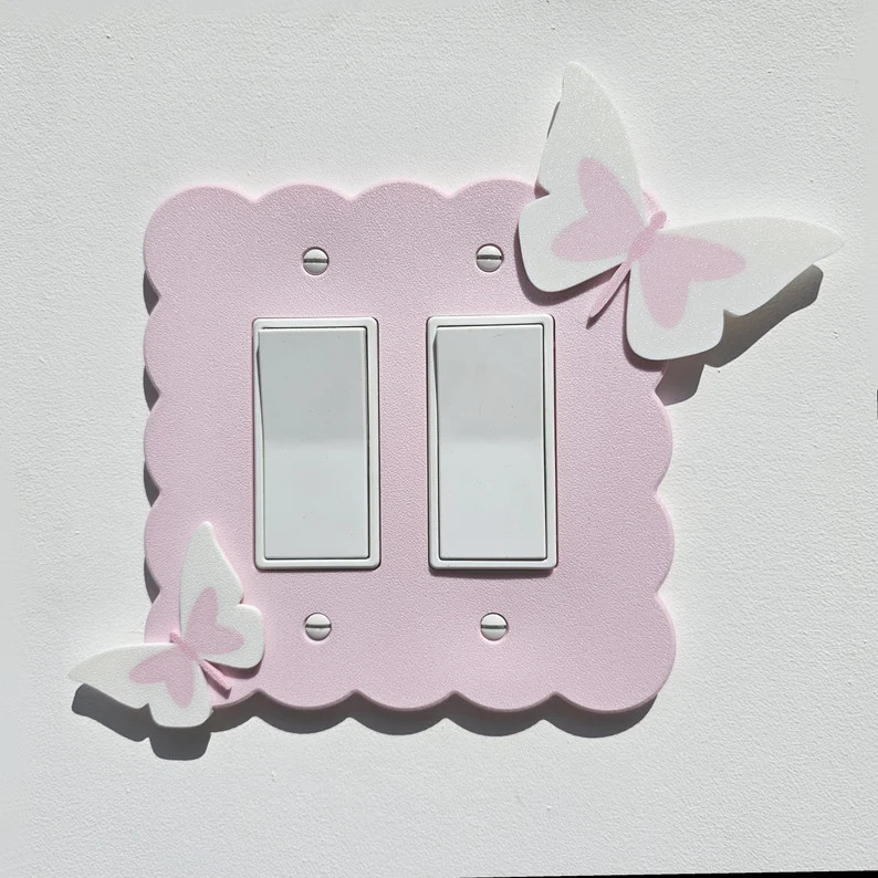 Pink Cloud Light Switch Cover Pastel Pink Butterfly Double Rocker Custom Design Replacement Switc... | Etsy (US)