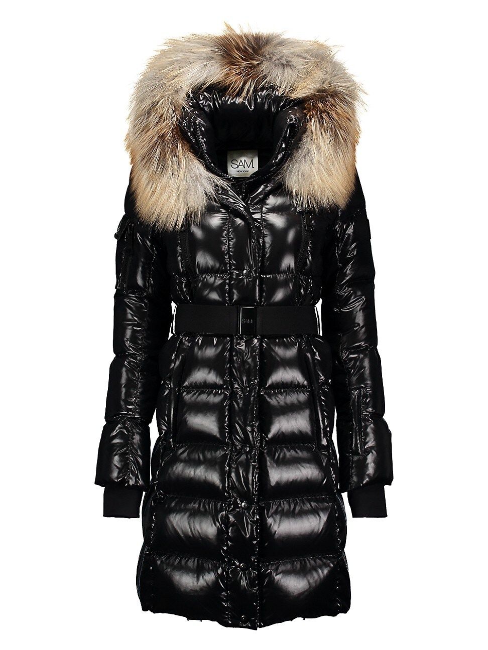 Infinity Fox Fur-Trim Belted Down Puffer Coat | Saks Fifth Avenue
