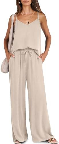 Caracilia 2 Piece Sets for Women Summer Travel Outfits Lounge Tank Top Wide Leg Pants Set 2026 Be... | Amazon (US)