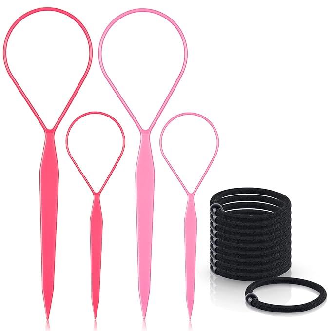 Topsy Tail Hair Tools, TsMADDTs 4 Pcs Topsy Tail Hair Loop Styling Tool, Hair Flip Tool with 10pc... | Amazon (US)