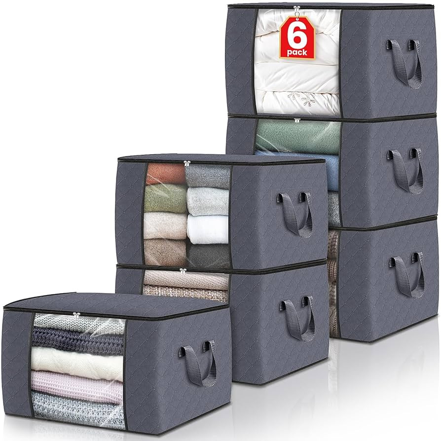 Fab totes 6 Pack Clothes Storage, Foldable Thick Fabric Blanket Storage Bags, Containers for Orga... | Amazon (US)