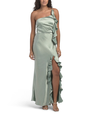 Jayda One Shoulder Ruffle Trim Maxi Dress | Juniors | Marshalls | Marshalls