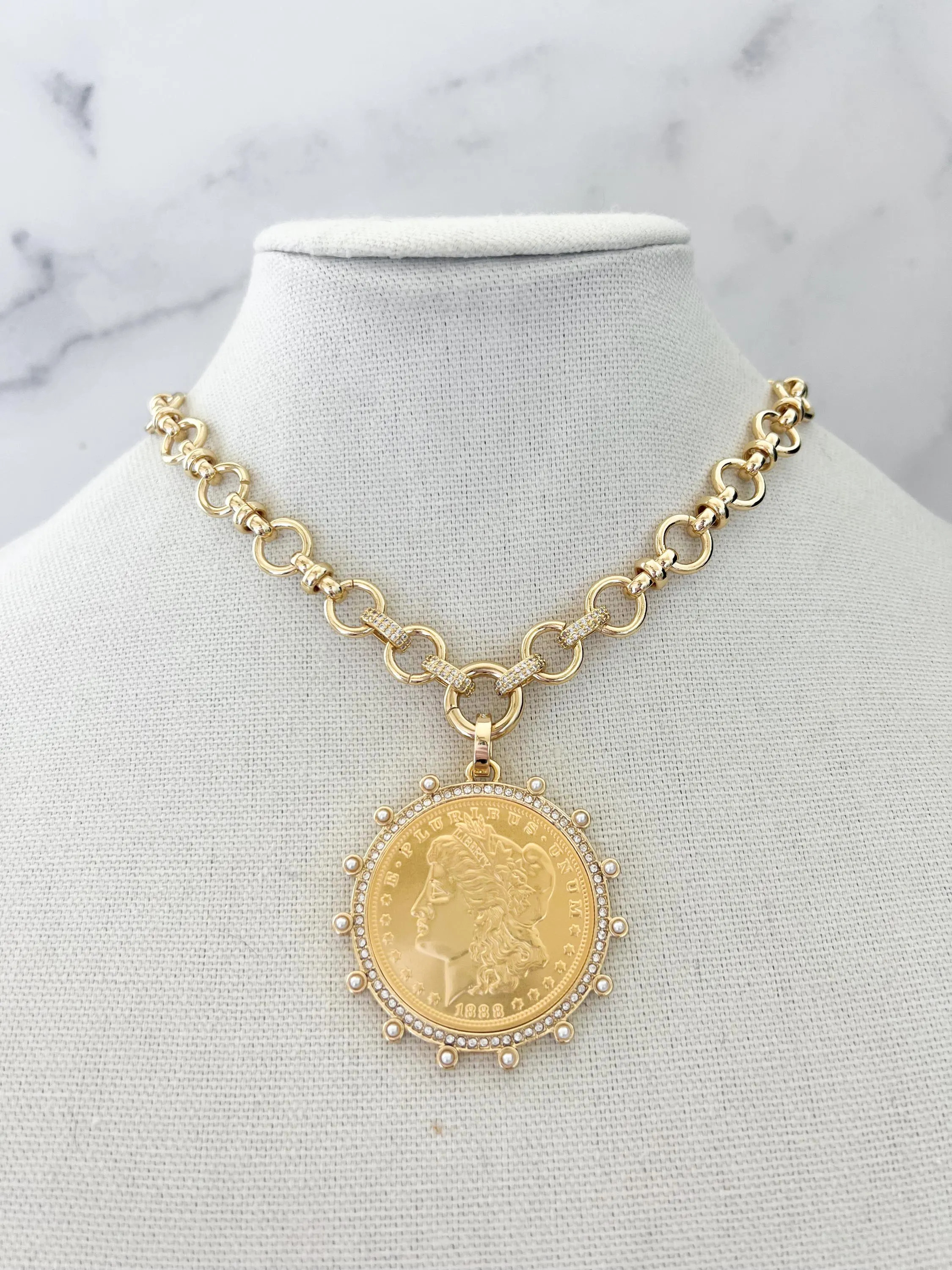 Vintage Coin Necklace Gold Statement Necklace Gold Chunky Necklace Large Gold Coin Pendant XL Coin Pendant Gold Coin Necklace for Jewelry | Etsy (Global)