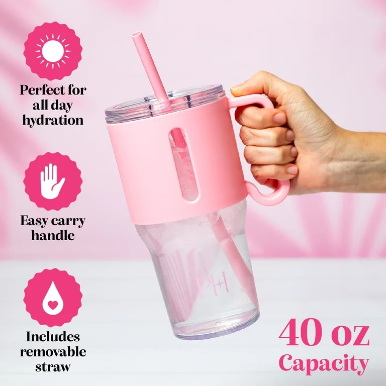 Paris Hilton 40-Ounce Tumbler with Removable Straw, Light Pink - Walmart.com | Walmart (US)