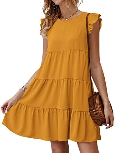 KIRUNDO Women's Summer Dresses Sleeveless Ruffle Sleeve Round Neck Solid Loose Short Flowy Pleate... | Amazon (US)